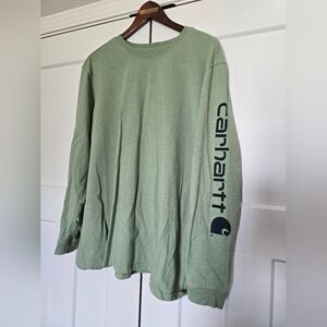 Carhartt Womens Green Long Sleeve Tee with Dark Green Graphic